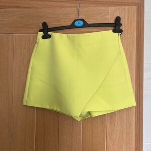 Zara Neon Yellow Wrap-Front Skort